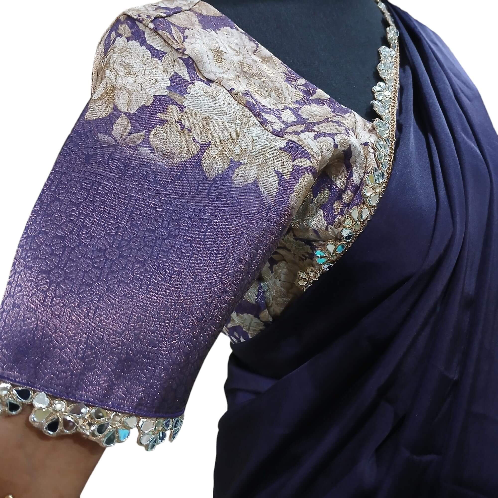 Ta la hi Collections- Elegant Crepe silk with golden lace and Stitched Blouse- Purple/Talahi Collections