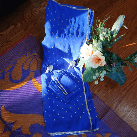 Ta la hi Collections - Elegant Crepe Silk Polka dot Saree for Women with running Blouse Piece- Blue/Talahi Collections