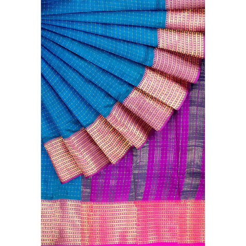 Ta la hi Collections Women's Saree, Organza checks Silk Saree, Indian Traditional Silk Saree for Women, Festival Saree, Wedding Gift Sari -Sky Blue/Talahi Collections