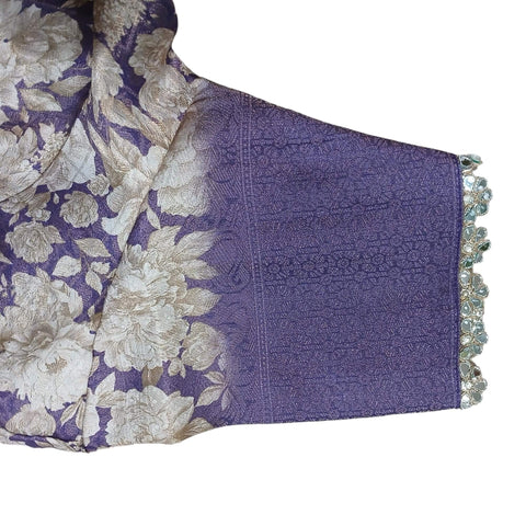 Ta la hi Collections- Elegant Crepe silk with golden lace and Stitched Blouse- Purple/Talahi Collections