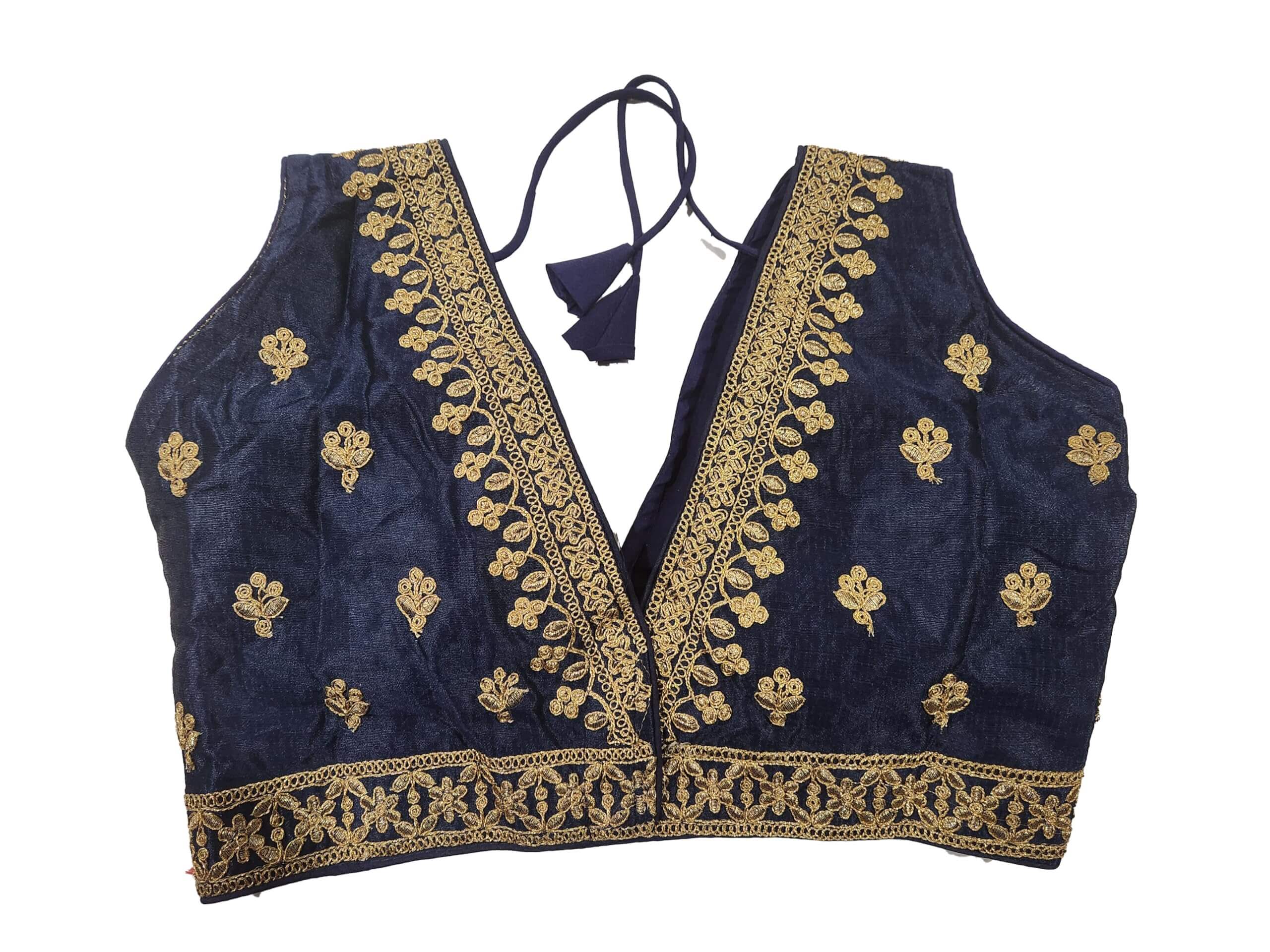 Ta la hi Collections Women's Silk Readymade Blouse, Embroidered V Neck Sleeveless Saree Blouse, Indian Ethnic Designer Stitched Blouse, Readymade Blouse for Women - Black/Talahi Collections