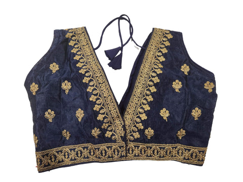 Ta la hi Collections Women's Silk Readymade Blouse, Embroidered V Neck Sleeveless Saree Blouse, Indian Ethnic Designer Stitched Blouse, Readymade Blouse for Women - Black/Talahi Collections