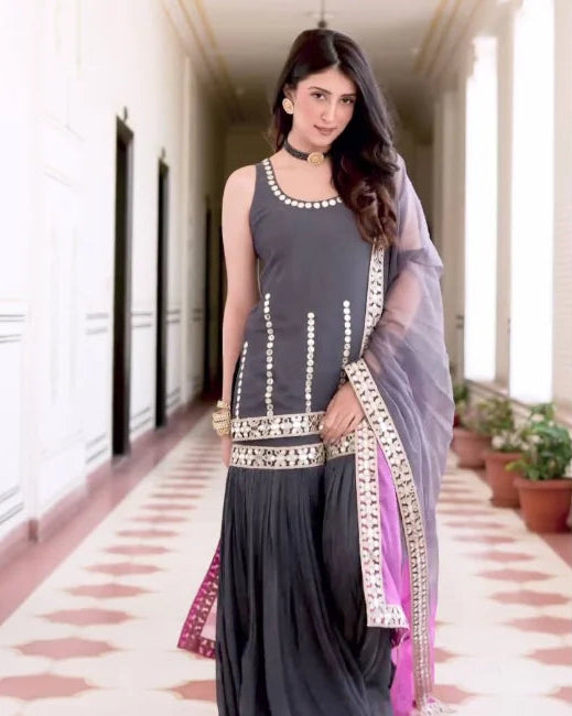 Launching New Designer Party Wear Look Heavy Faux Georgette Top , Sharara Plazzo and Dupatta/Talahi Collections