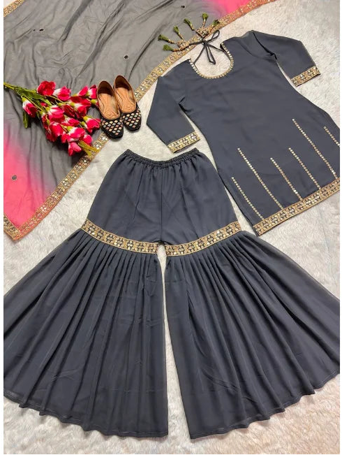 Launching New Designer Party Wear Look Heavy Faux Georgette Top , Sharara Plazzo and Dupatta/Talahi Collections