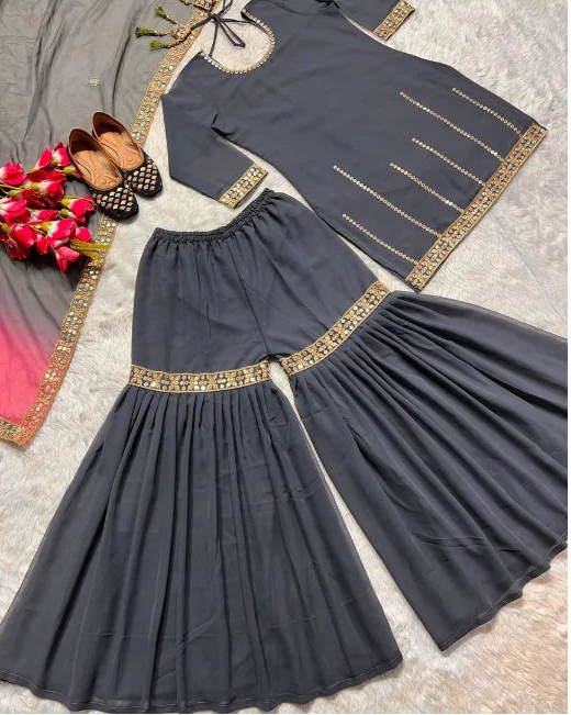 Launching New Designer Party Wear Look Heavy Faux Georgette Top , Sharara Plazzo and Dupatta/Talahi Collections