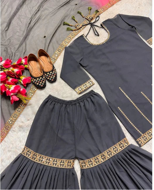 Launching New Designer Party Wear Look Heavy Faux Georgette Top , Sharara Plazzo and Dupatta/Talahi Collections