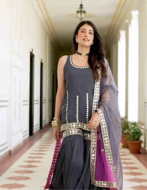 Launching New Designer Party Wear Look Heavy Faux Georgette Top , Sharara Plazzo and Dupatta/Talahi Collections