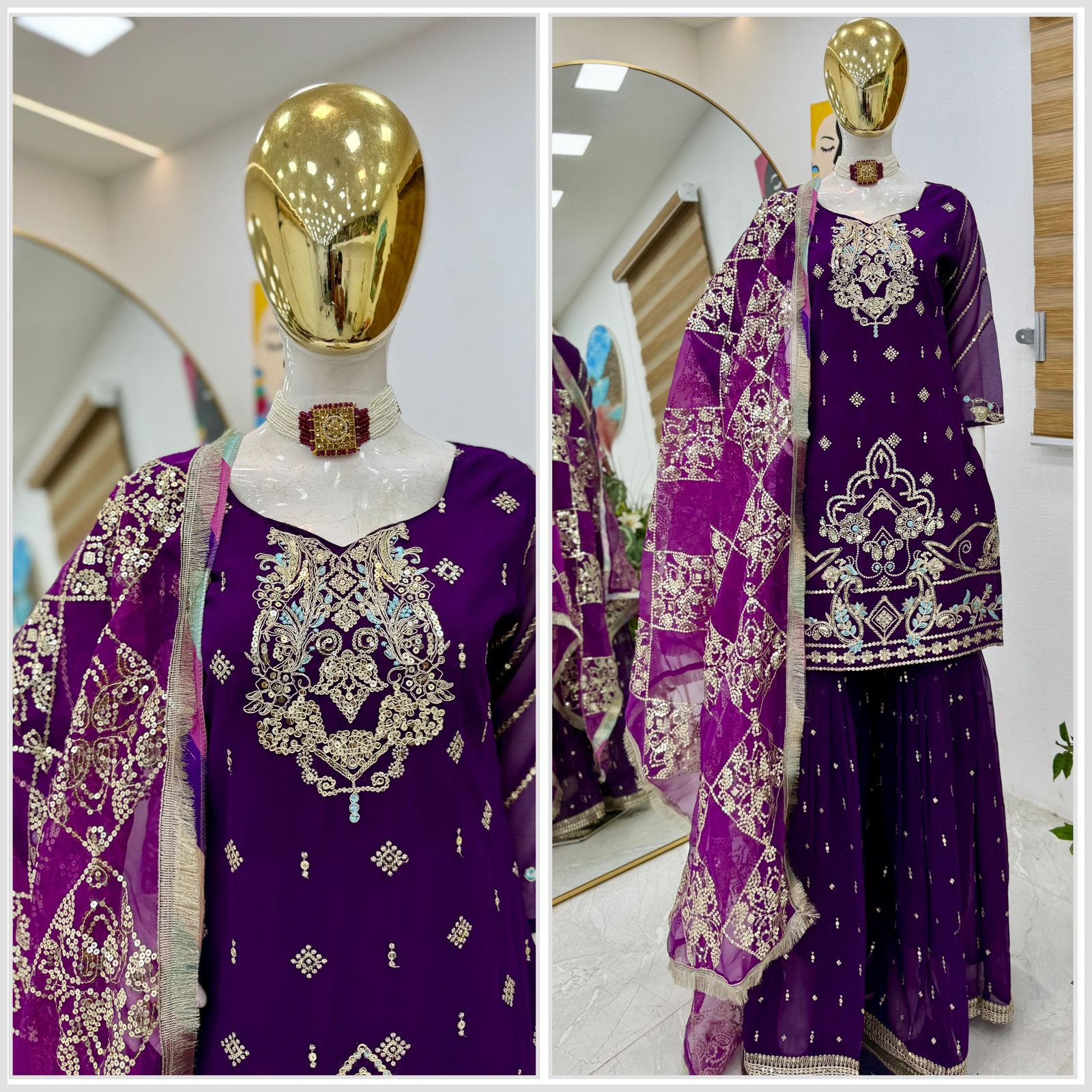Pakistani Readymade Kurta with palazzo and Dupatta Set Salwar kameez