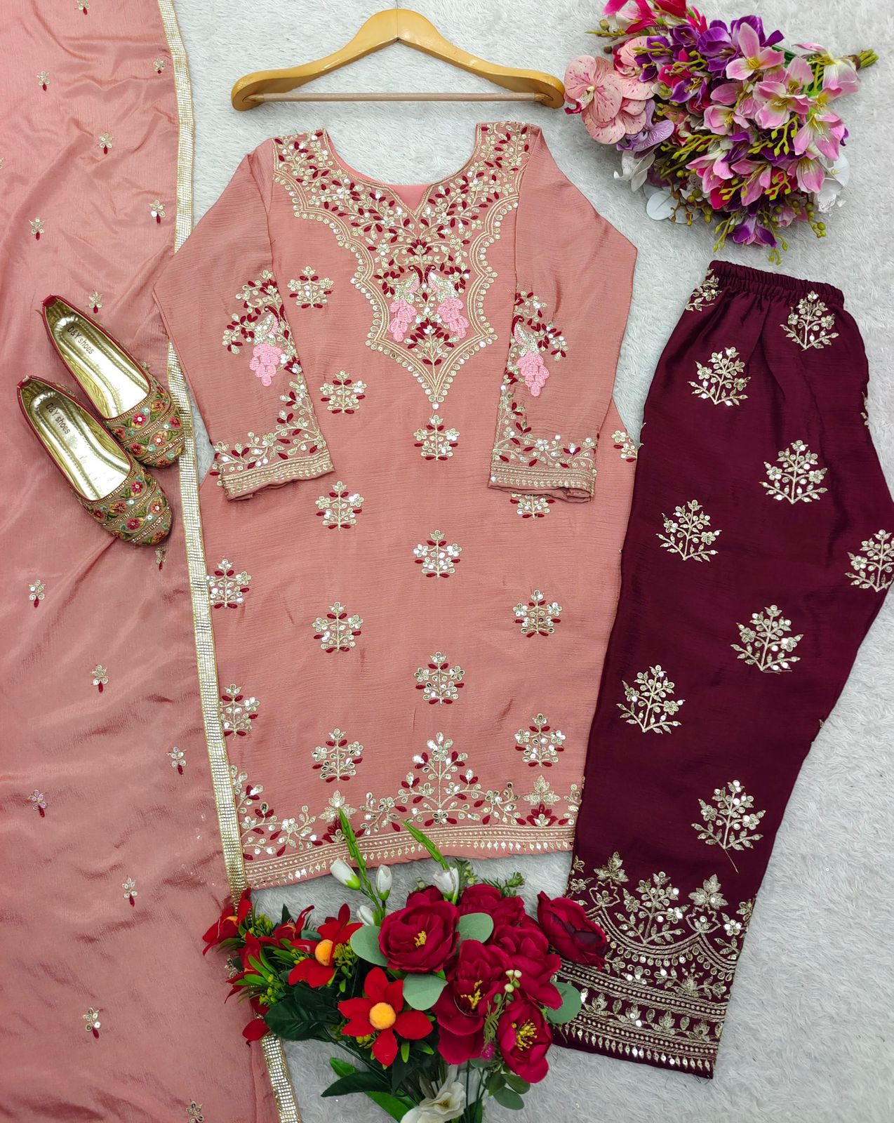 Pakistani Readymade Kurta with palazzo and Dupatta Set Salwar kameez