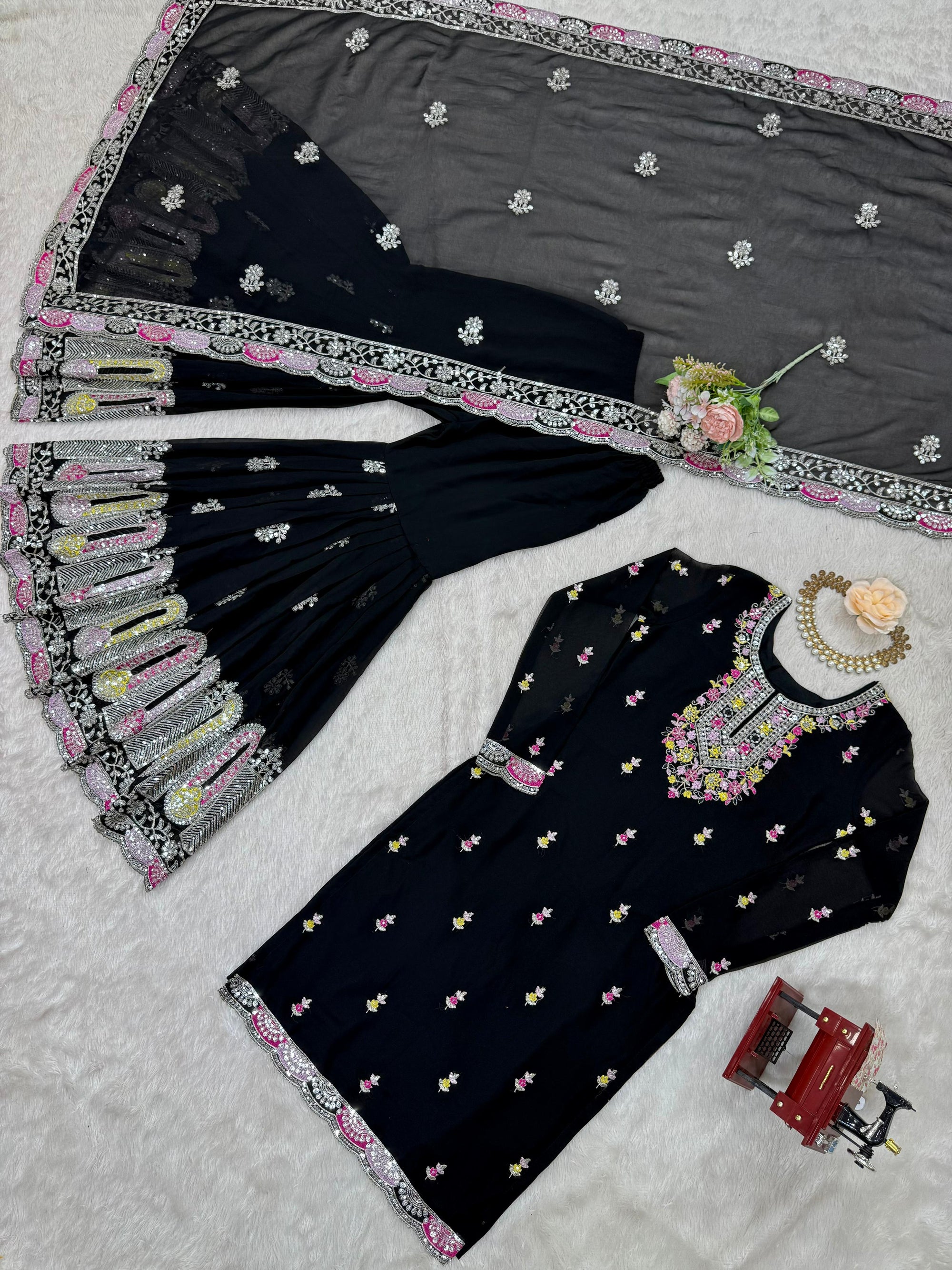 Pakistani Readymade Kurta with palazzo and Dupatta Set Salwar kameez