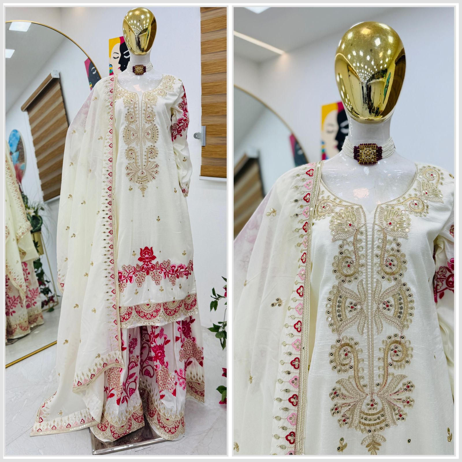 Pakistani Readymade Kurta with palazzo and Dupatta Set Salwar kameez
