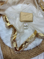 White Organza Saree with Metallic Golden Border