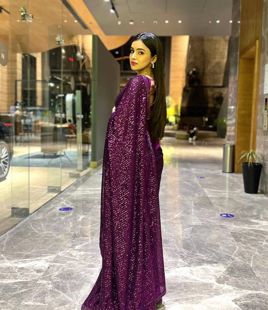 Purple Sequin Georgette Saree with Matching Blouse