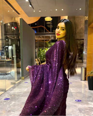 Purple Sequin Georgette Saree with Matching Blouse