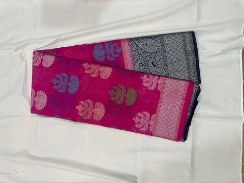 Generic Ta la hi Collections Elegant fancy Silk saree with floral print and running blouse- Pink/Talahi Collections