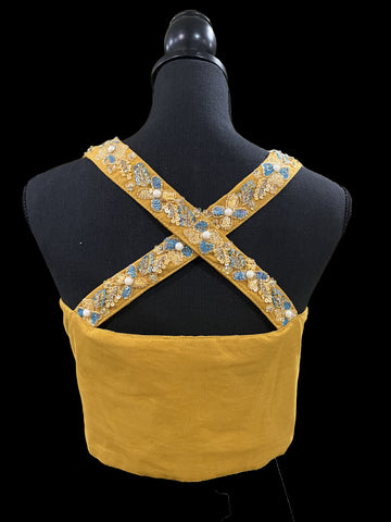 Ta la hi Collections Readymade Pre pleated Satin Silk Saree for Women, Partywear One Minute Pre Drape Women's Saree, Ready to Wear Saree with Stitched Blouse for Girls - Yellow/Talahi Collections