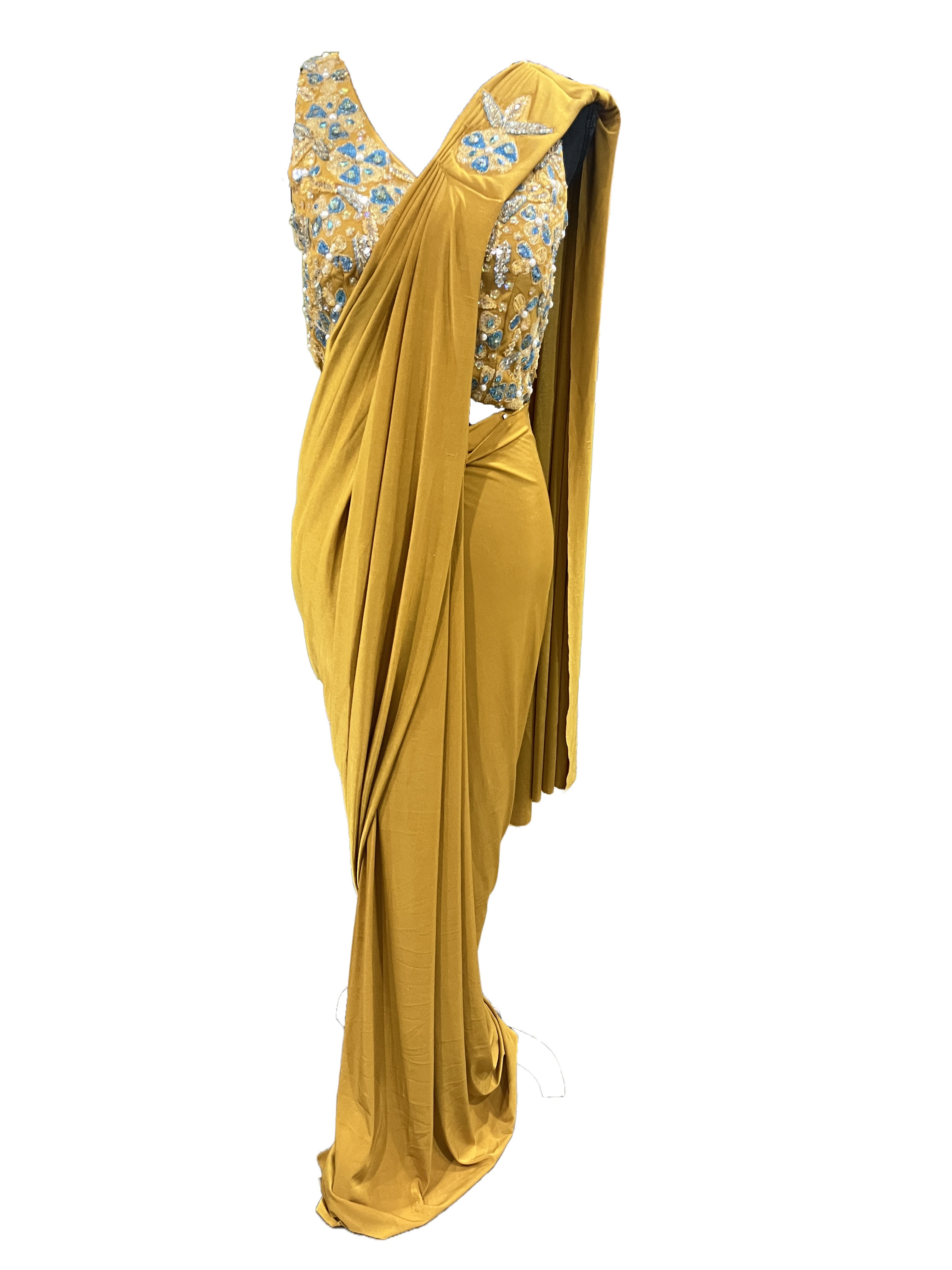Ta la hi Collections Readymade Pre pleated Satin Silk Saree for Women, Partywear One Minute Pre Drape Women's Saree, Ready to Wear Saree with Stitched Blouse for Girls - Yellow/Talahi Collections