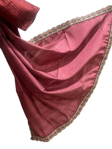 Generic Ta la hi Collections Elegant SpunSilk saree -Onion Pink/Talahi Collections