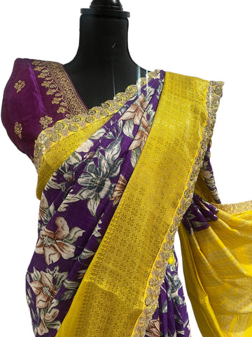Generic Ta la hi Collections Elegant Dola Silk saree with running blouse- Purple/Talahi Collections