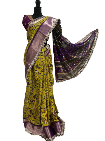 Generic Ta la hi Collections Elegant Dola Silk saree with running blouse- Yellow/Talahi Collections