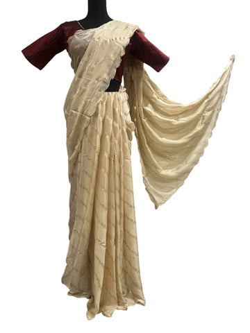 Generic Ta la hi Collections Elegant Satin Silk saree with running blouse-Cream/Talahi Collections