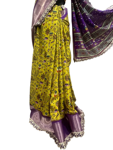 Generic Ta la hi Collections Elegant Dola Silk saree with running blouse- Yellow/Talahi Collections