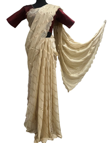 Generic Ta la hi Collections Elegant Satin Silk saree with running blouse-Cream/Talahi Collections