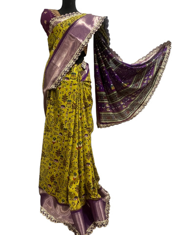 Generic Ta la hi Collections Elegant Dola Silk saree with running blouse- Yellow/Talahi Collections