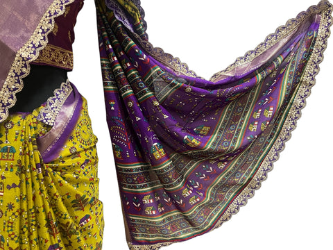 Generic Ta la hi Collections Elegant Dola Silk saree with running blouse- Yellow/Talahi Collections