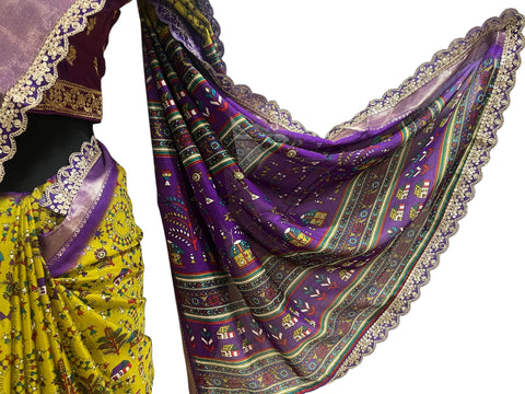 Generic Ta la hi Collections Elegant Dola Silk saree with running blouse- Yellow/Talahi Collections