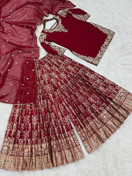 Pakistani Readymade Kurta with palazzo and Dupatta Set Salwar kameez