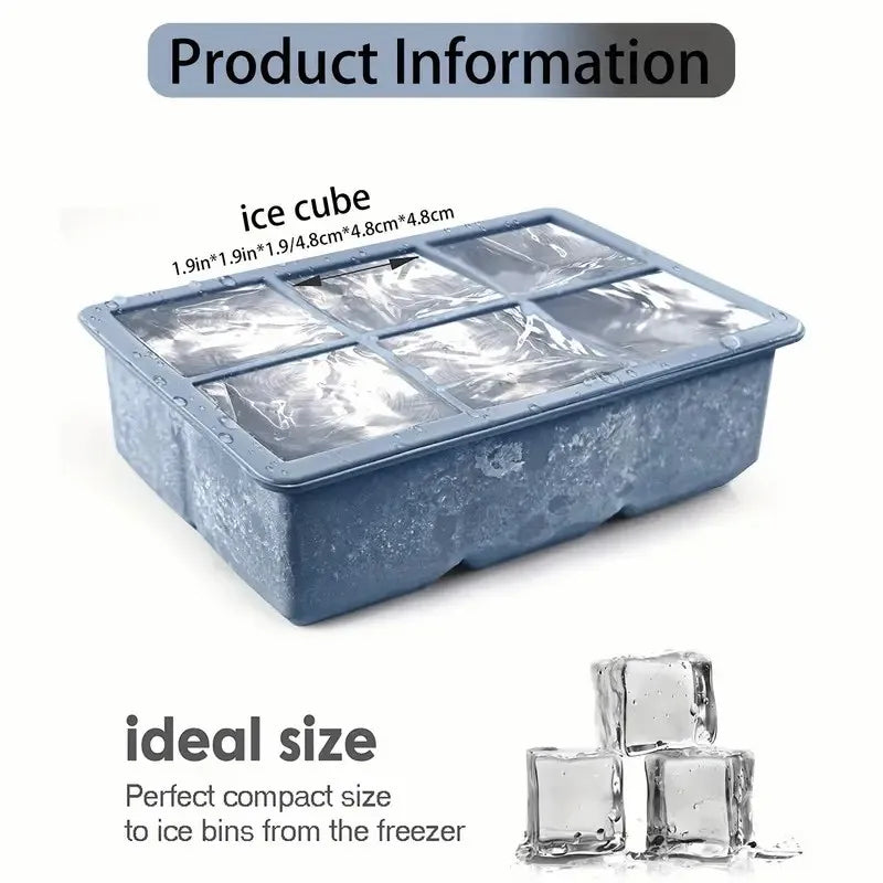 1pc, Ice Cube Tray With Lid, 6 Cavity Flexible Food Grade Silicone Ice Cube Mold, Ice Trays For Freezer/Talahi Collections