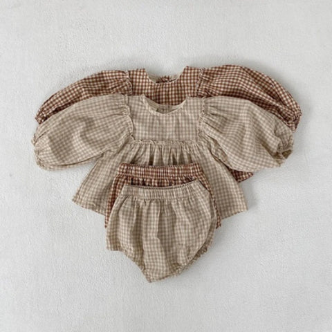 Spring Toddler Baby Girls Set Cotton Plaid Blouse and Shorts Sets for Kids Infant Outfits/Talahi Collections