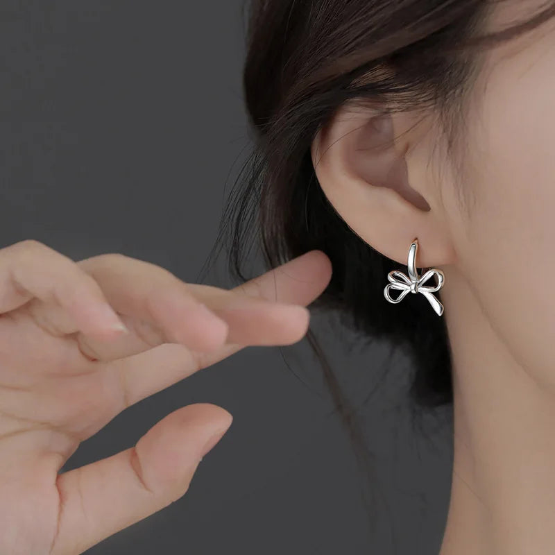New 925 Sterling Silver Hoop Earrings Clip Bowtie Ribbon Elegant Droplet For Women Girl Gift Jewelry Dropshipping Wholesale/Talahi Collections