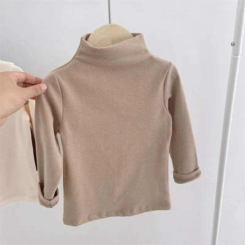 Autumn Winter Children Kids Boys Girls T-shirts Tops Turtleneck Solid Long Sleeve Warm Fleece Bottoming Shirts Tees for Kids/Talahi Collections