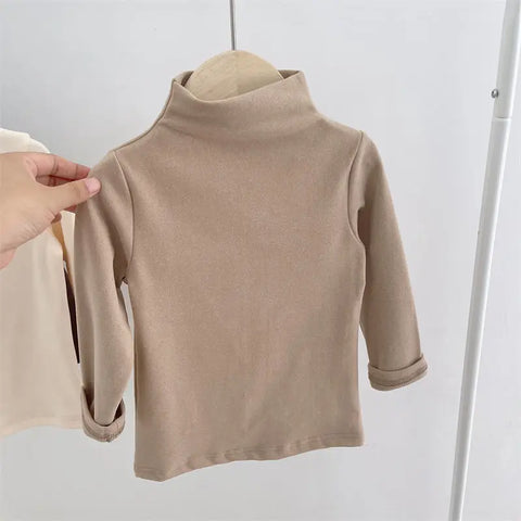 Autumn Winter Children Kids Boys Girls T-shirts Tops Turtleneck Solid Long Sleeve Warm Fleece Bottoming Shirts Tees for Kids/Talahi Collections