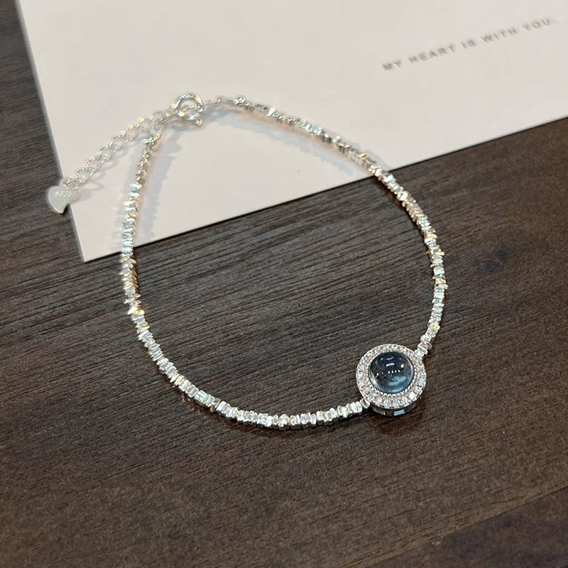 New 925 Sterling Silver Treasure Blue Purple Stone Bracelet Bangle For Woman Girl Fashion Jewelry Gift Dropship Wholesale/Talahi Collections