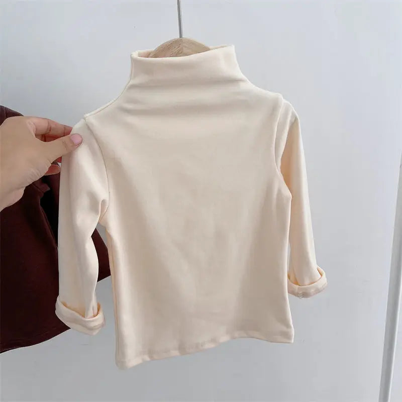 Autumn Winter Children Kids Boys Girls T-shirts Tops Turtleneck Solid Long Sleeve Warm Fleece Bottoming Shirts Tees for Kids/Talahi Collections