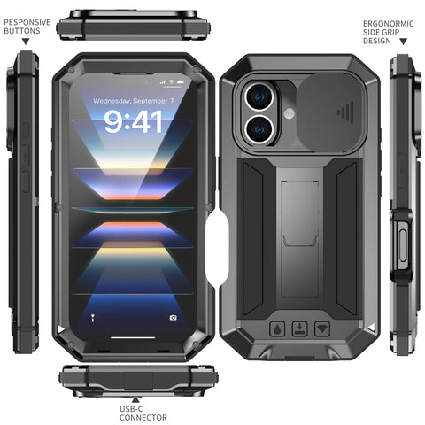 IPhone 16 Pro Max iPhone 16 Plus Pro Military Grade Full-Body Rugged Built-in Kickstand Slide Camera Protective Cover Shell/Talahi Collections