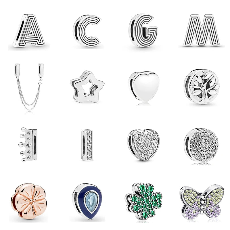 New Original 925 Sterling Silver Alphabet Clip Stopper Charm Beads Fit Pan Brand Reflections Bracelet DIY Women Jewelry/Talahi Collections