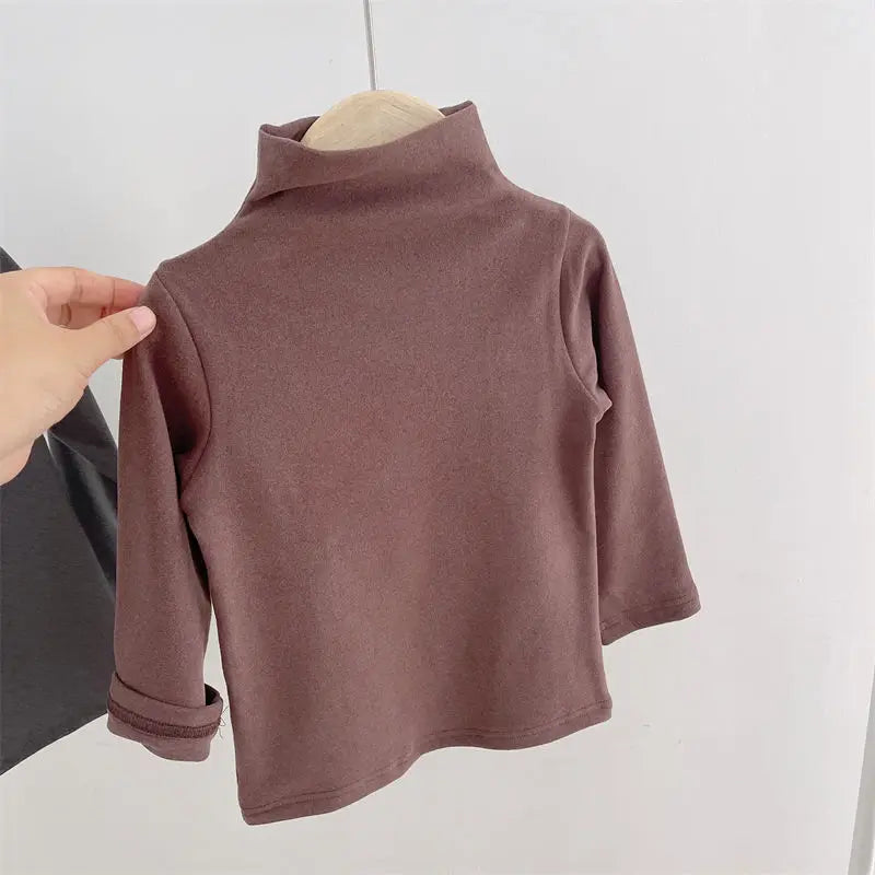 Autumn Winter Children Kids Boys Girls T-shirts Tops Turtleneck Solid Long Sleeve Warm Fleece Bottoming Shirts Tees for Kids/Talahi Collections