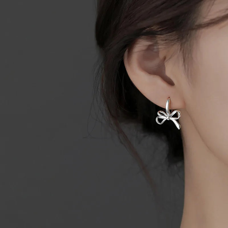 New 925 Sterling Silver Hoop Earrings Clip Bowtie Ribbon Elegant Droplet For Women Girl Gift Jewelry Dropshipping Wholesale/Talahi Collections