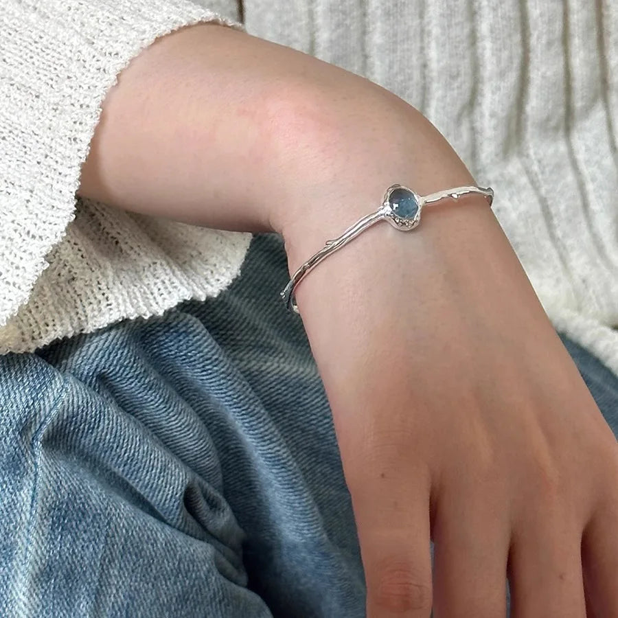 New 925 Sterling Silver Treasure Blue Purple Stone Bracelet Bangle For Woman Girl Fashion Jewelry Gift Dropship Wholesale/Talahi Collections