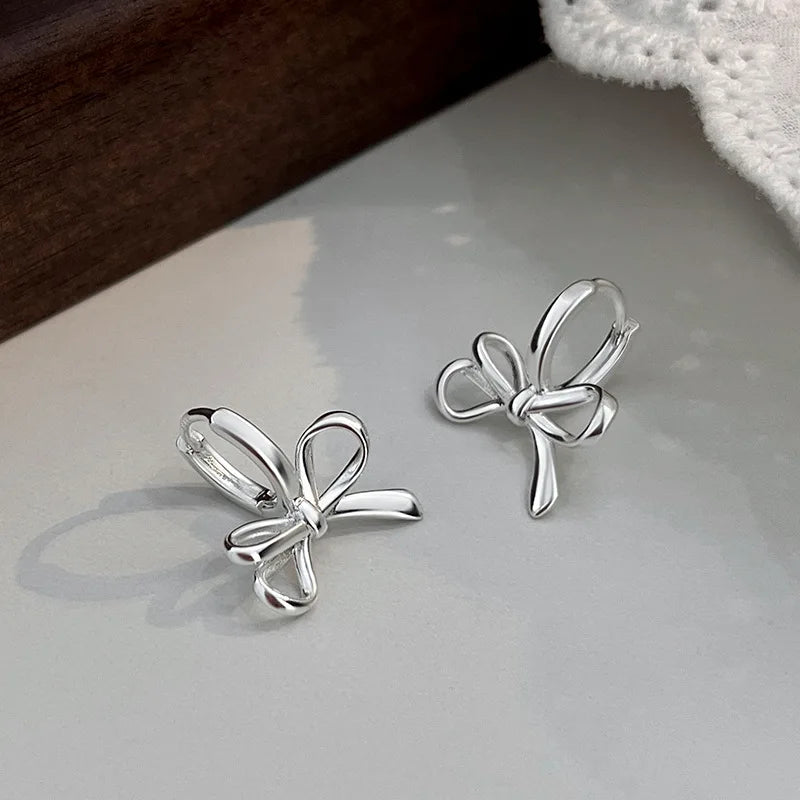 New 925 Sterling Silver Hoop Earrings Clip Bowtie Ribbon Elegant Droplet For Women Girl Gift Jewelry Dropshipping Wholesale/Talahi Collections
