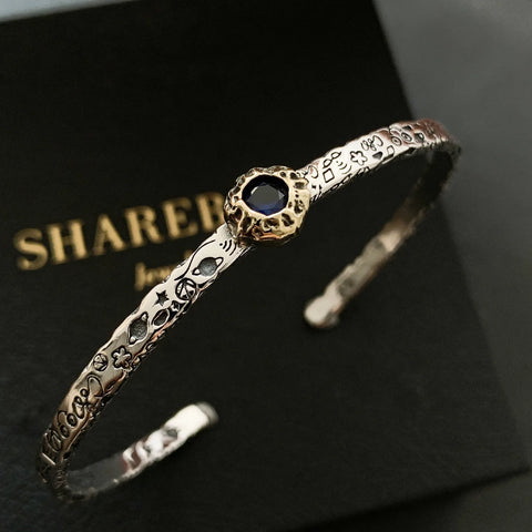New 925 Sterling Silver Treasure Blue Purple Stone Bracelet Bangle For Woman Girl Fashion Jewelry Gift Dropship Wholesale/Talahi Collections