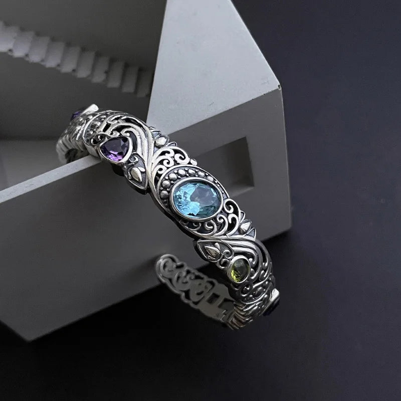 New 925 Sterling Silver Treasure Blue Purple Stone Bracelet Bangle For Woman Girl Fashion Jewelry Gift Dropship Wholesale/Talahi Collections