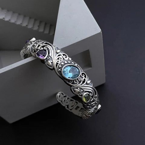 New 925 Sterling Silver Treasure Blue Purple Stone Bracelet Bangle For Woman Girl Fashion Jewelry Gift Dropship Wholesale/Talahi Collections
