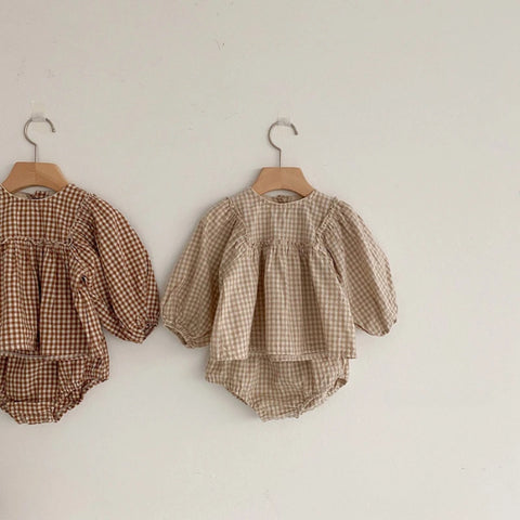 Spring Toddler Baby Girls Set Cotton Plaid Blouse and Shorts Sets for Kids Infant Outfits/Talahi Collections