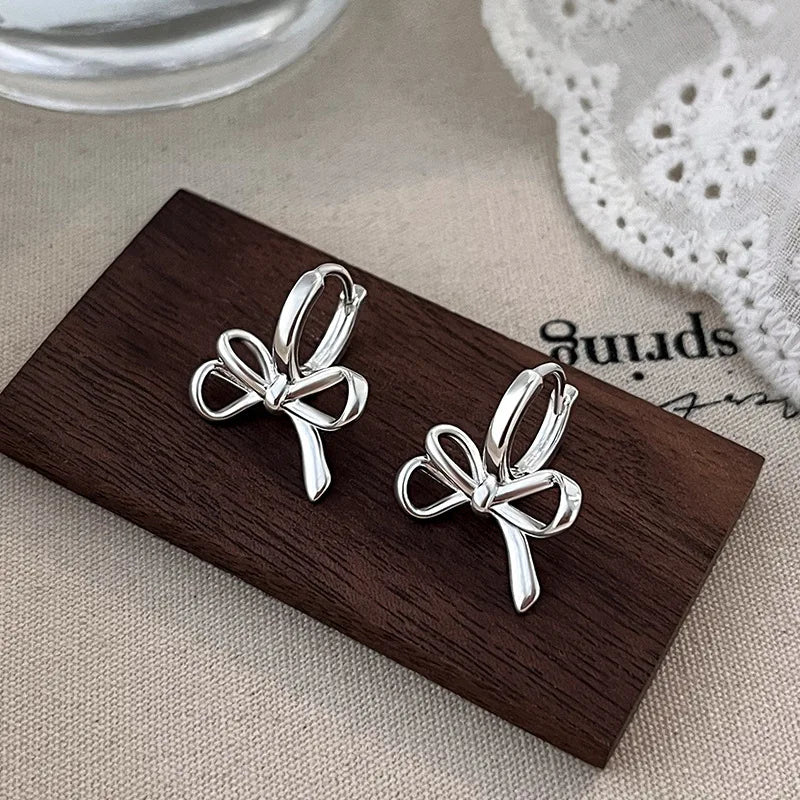 New 925 Sterling Silver Hoop Earrings Clip Bowtie Ribbon Elegant Droplet For Women Girl Gift Jewelry Dropshipping Wholesale/Talahi Collections