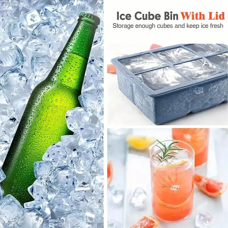 1pc, Ice Cube Tray With Lid, 6 Cavity Flexible Food Grade Silicone Ice Cube Mold, Ice Trays For Freezer/Talahi Collections